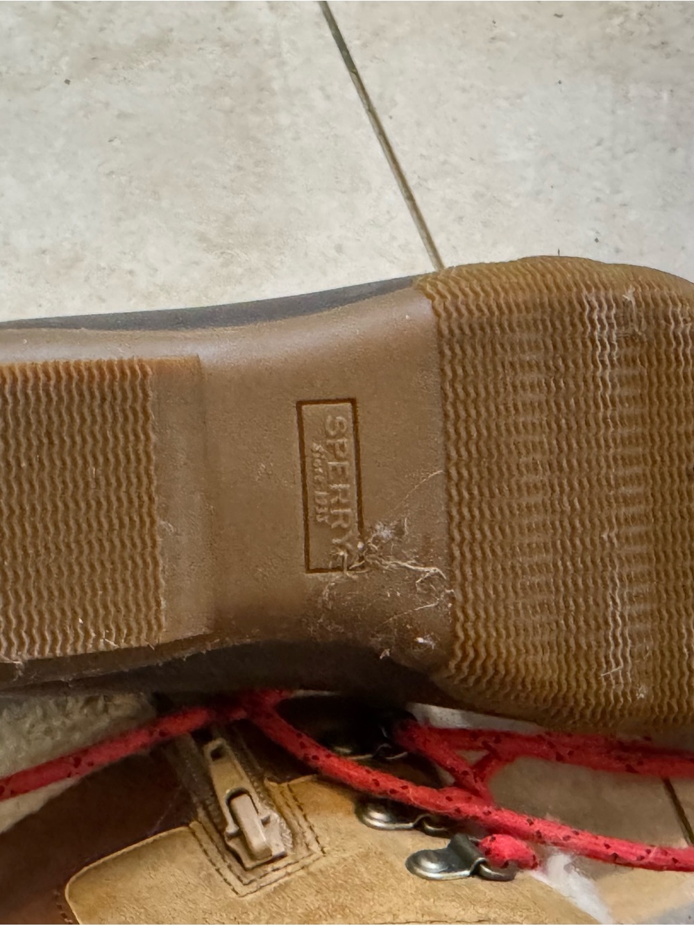 Sperry Kids Tan Suede Boots with Red Laces